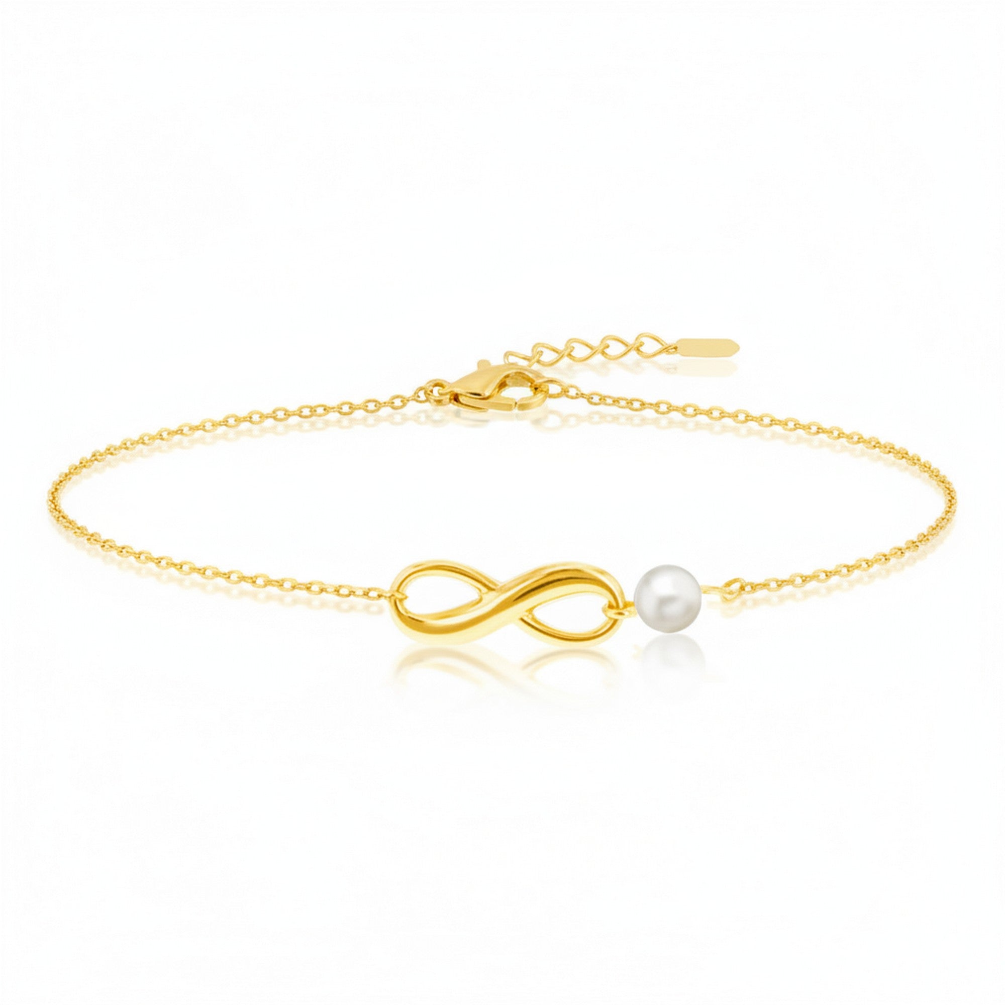 9ct Yellow Gold Infinity and Pearl Bracelet 4720