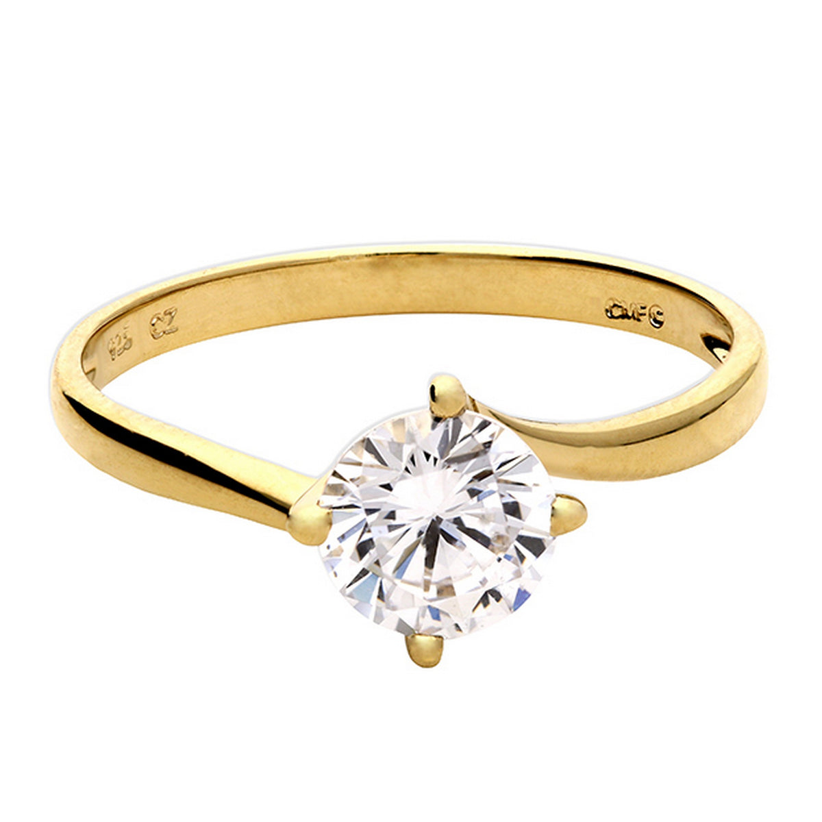 Sterling Silver Gold Plated CZ Ring Size O 10236