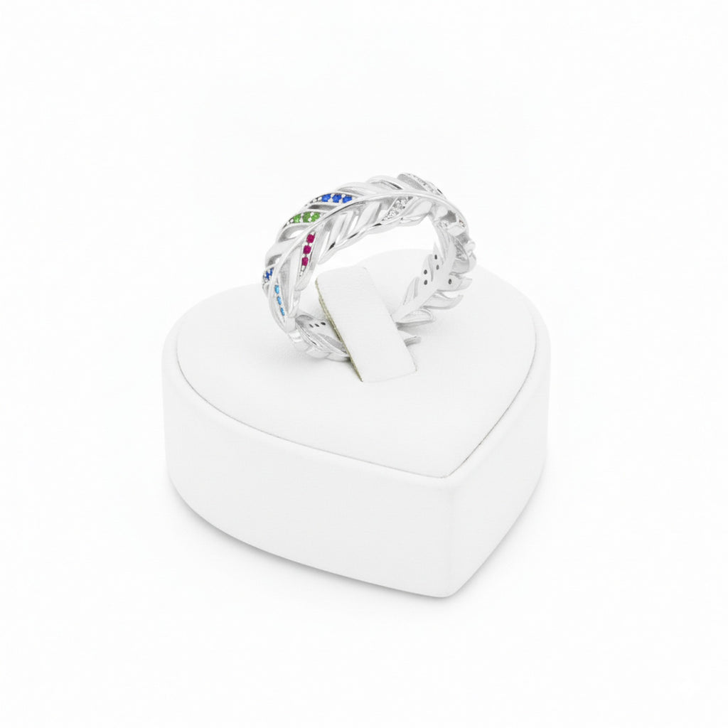 Sterling Silver Multi Coloured Cubic Zirconia Feather Ring 10421