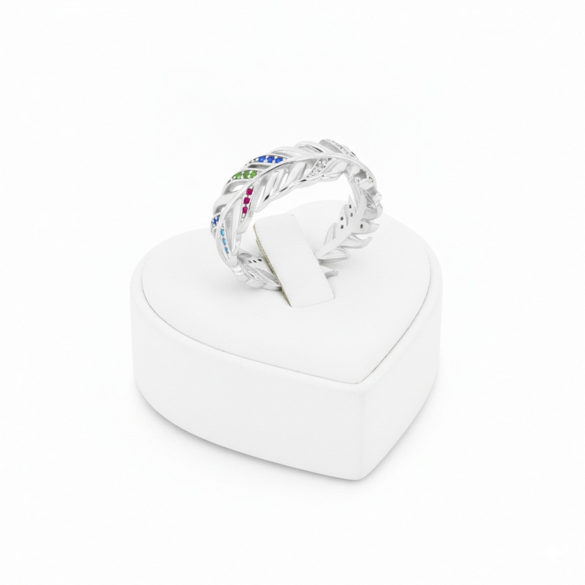 Sterling Silver Multi Coloured Cubic Zirconia Feather Ring 10421