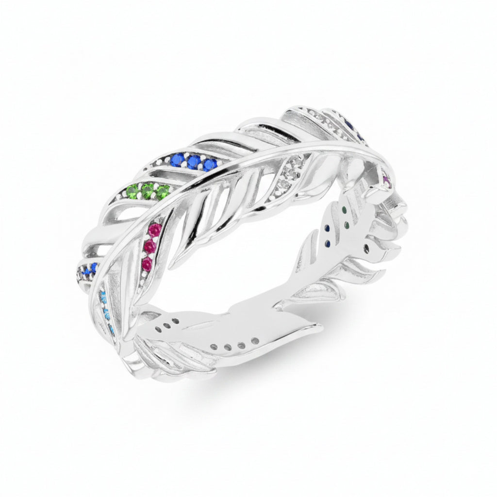 Sterling Silver Multi Coloured Cubic Zirconia Feather Ring 10421