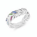 Sterling Silver Multi Coloured Cubic Zirconia Feather Ring 10421