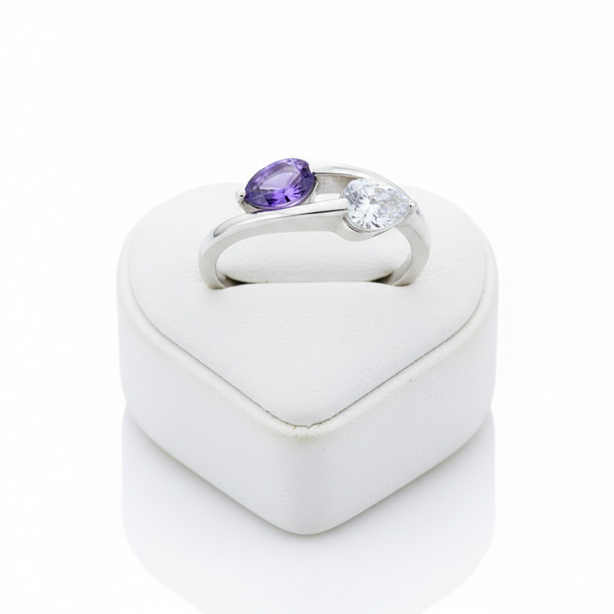 Sterling Silver Rhodium Plated Amethyst & White Cubic Zirconia Wrap-Around Ring 10427