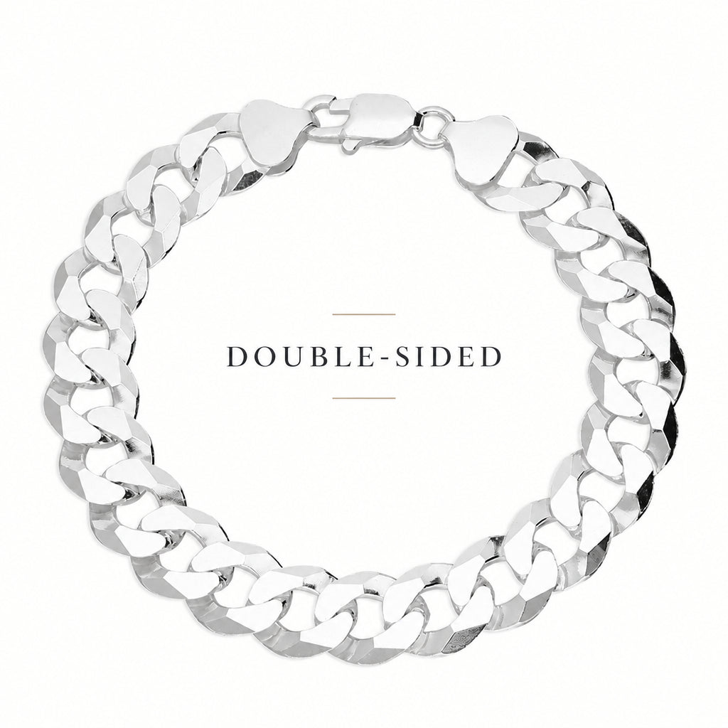 Silver Gents Flat Bevelled 2-Way Wide Curb Bracelet 10471