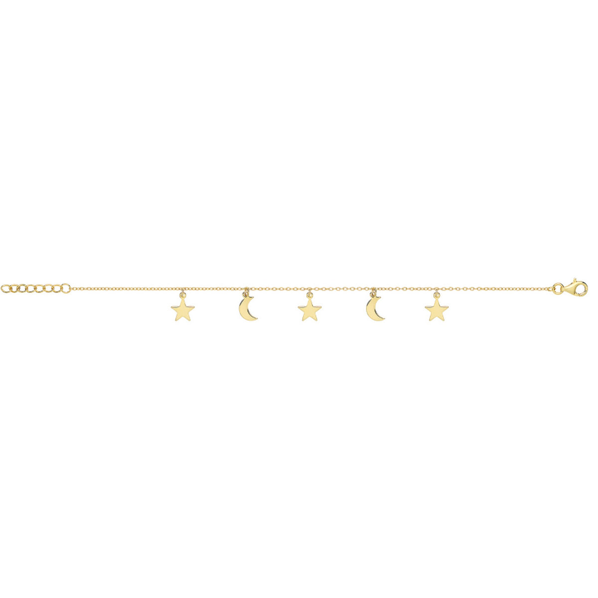 Sterling Silver Gold Plate Star and Moon Bracelet 10701