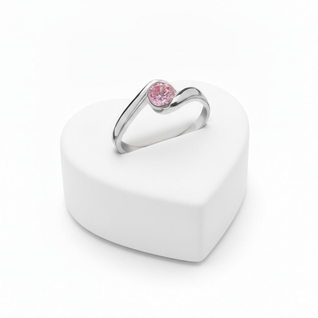 Sterling Silver Pink Cubic Zirconia Bypass Shoulder Ring 10838