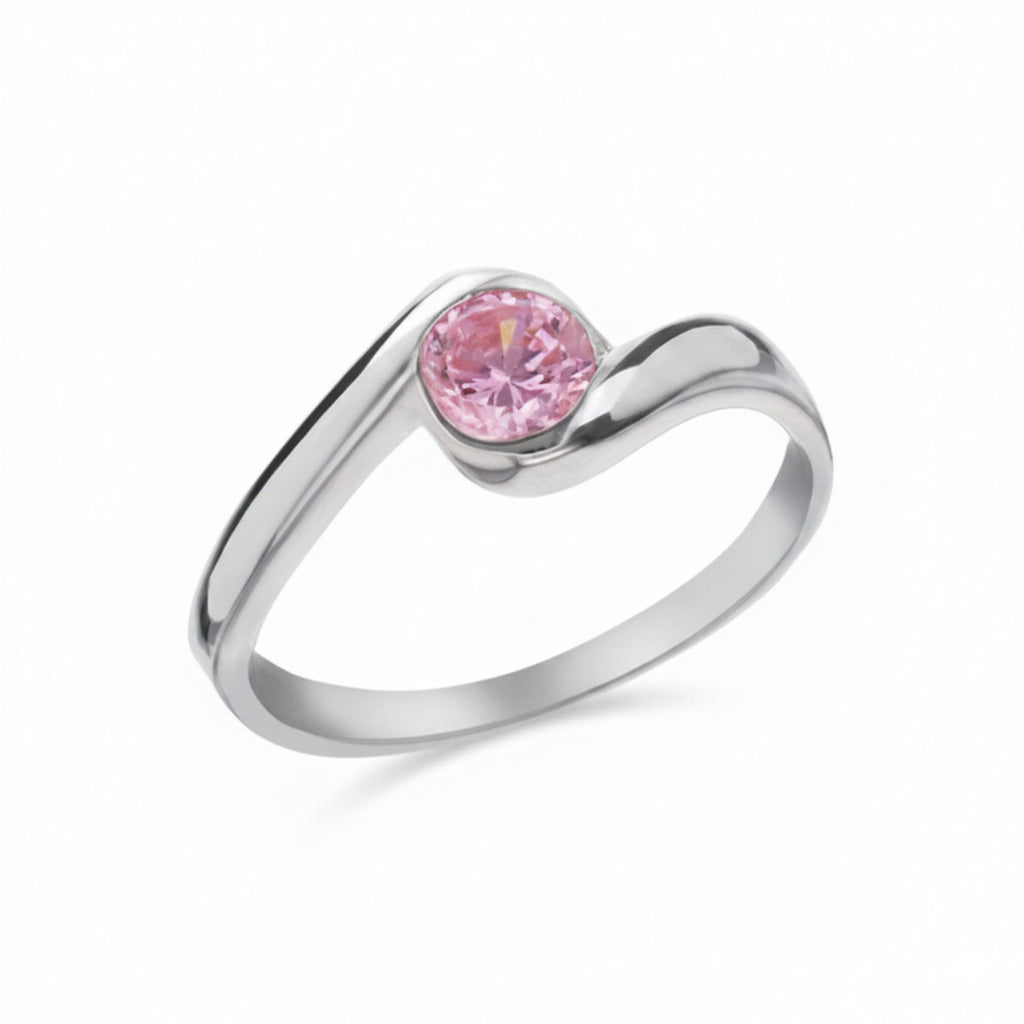 Sterling Silver Pink Cubic Zirconia Bypass Shoulder Ring 10838