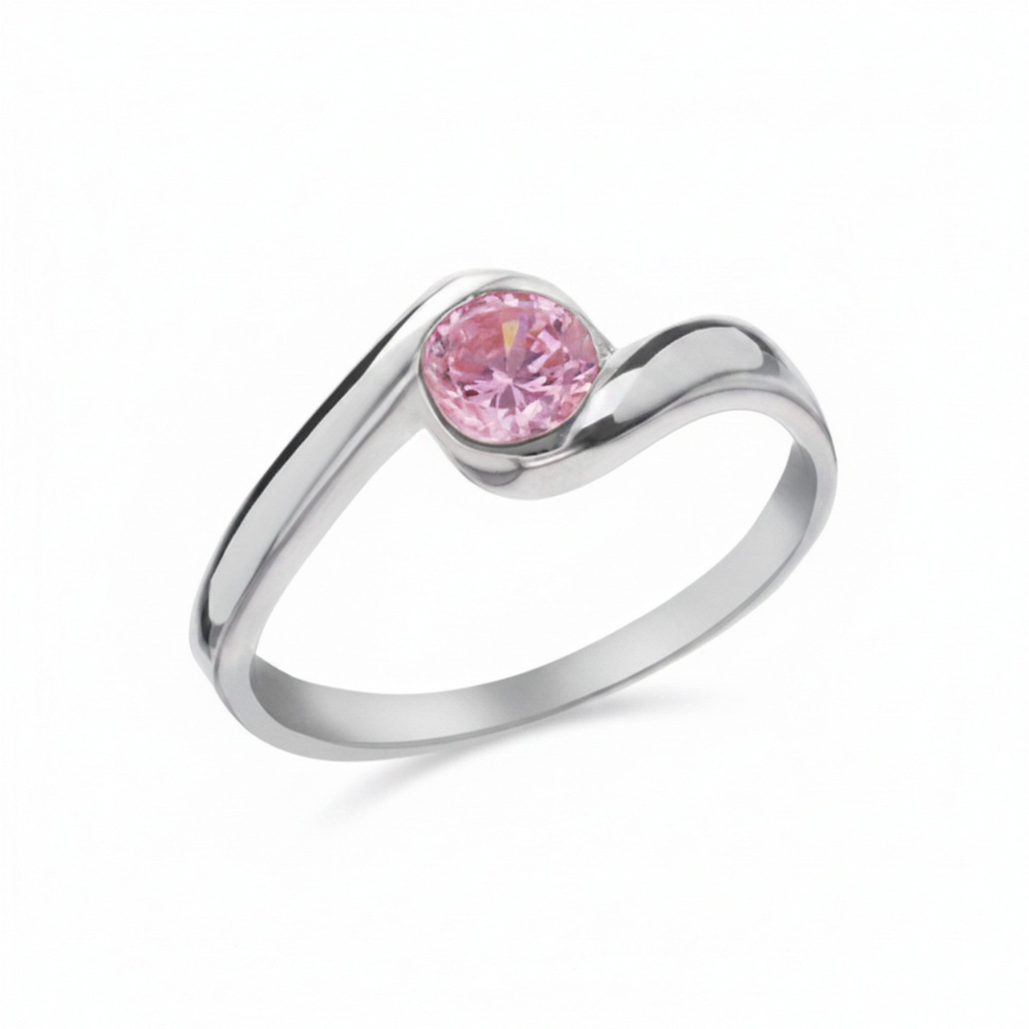 Sterling Silver Pink Cubic Zirconia Bypass Shoulder Ring 10838