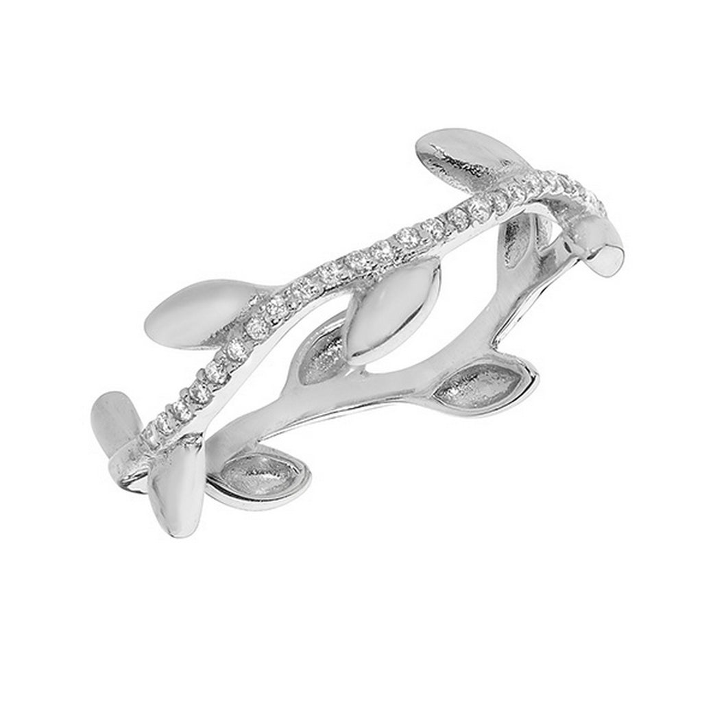 Sterling Silver Cubic Zirconia Cubic Zirconia Leaf Style Ring 10955