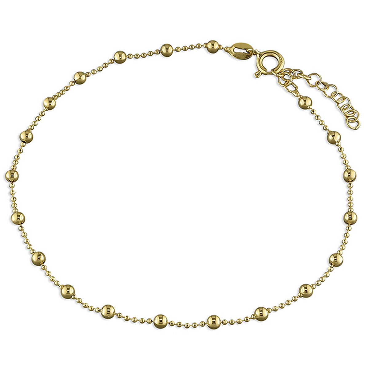 Sterling Silver Gold Plated Bead Anklet 11019