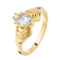 Sterling Silver Gold Plate CZ Claddagh Ring Size Q 11678