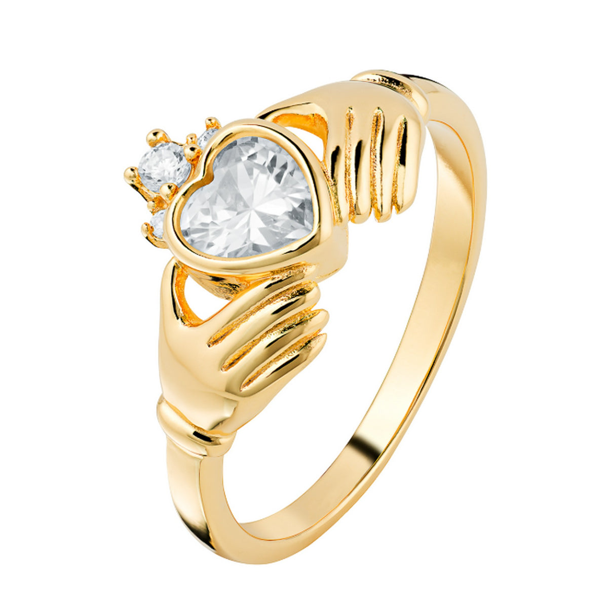 Sterling Silver Gold Plate CZ Claddagh Ring Size Q 11678