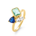 Sterling Silver CZ Gold Plate Multi Coloured Ring Size J 12151