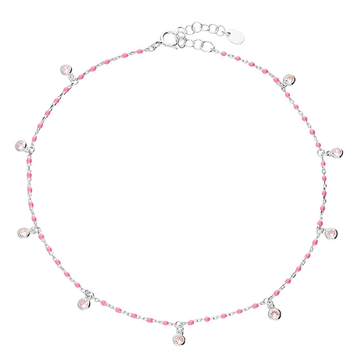 Sterling Silver Pink Bead Anklet 12241