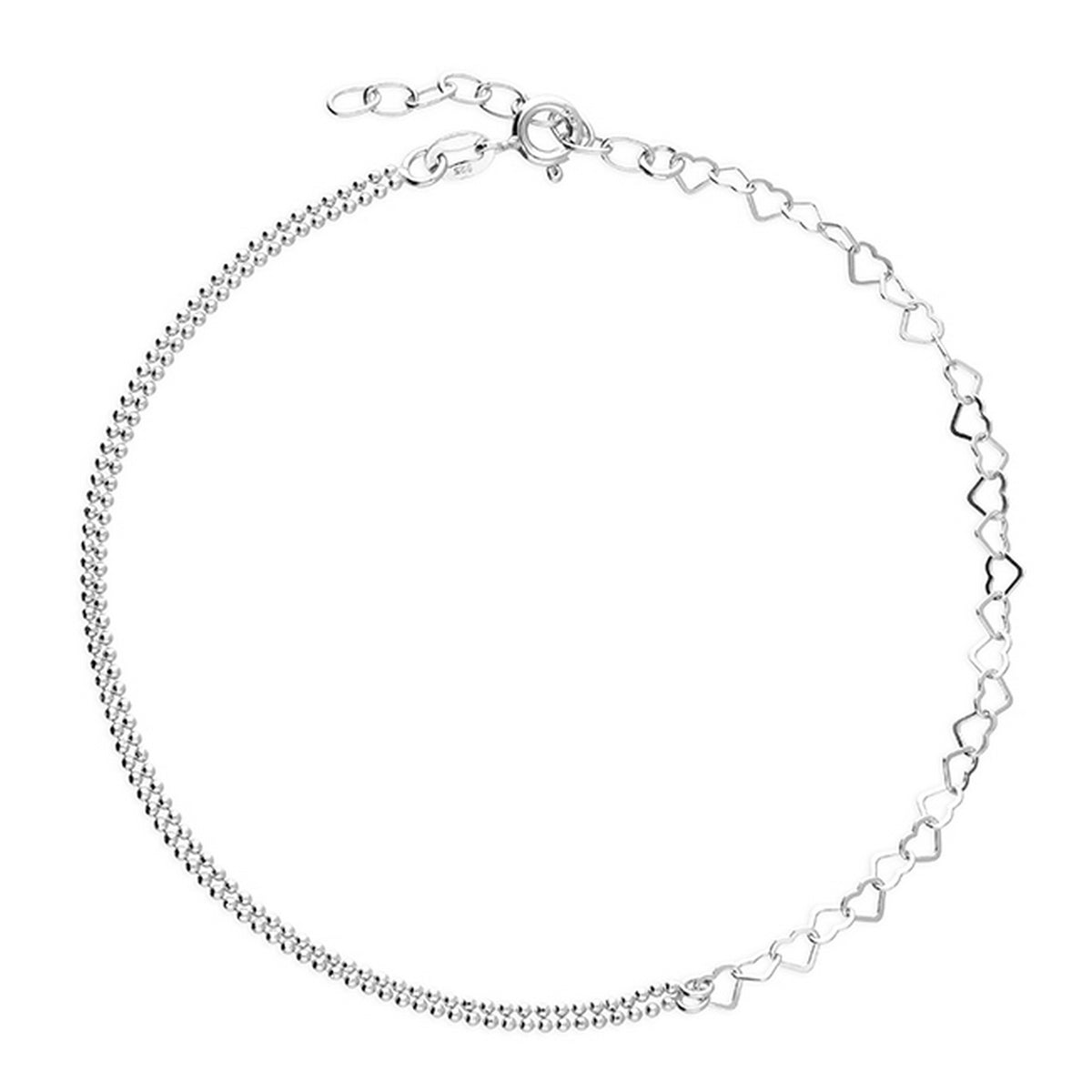 Sterling Silver Heart Links And Beads Anklet 12421
