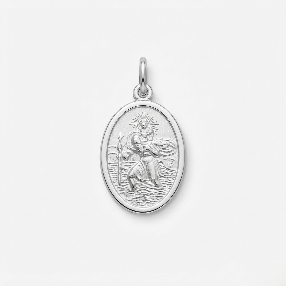 9ct White Gold Oval Matte/Polished St Christopher Pendant 12658