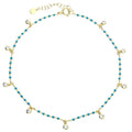 Sterling Silver Gold Plated Anklet Turquoise Enamel Bead 1954