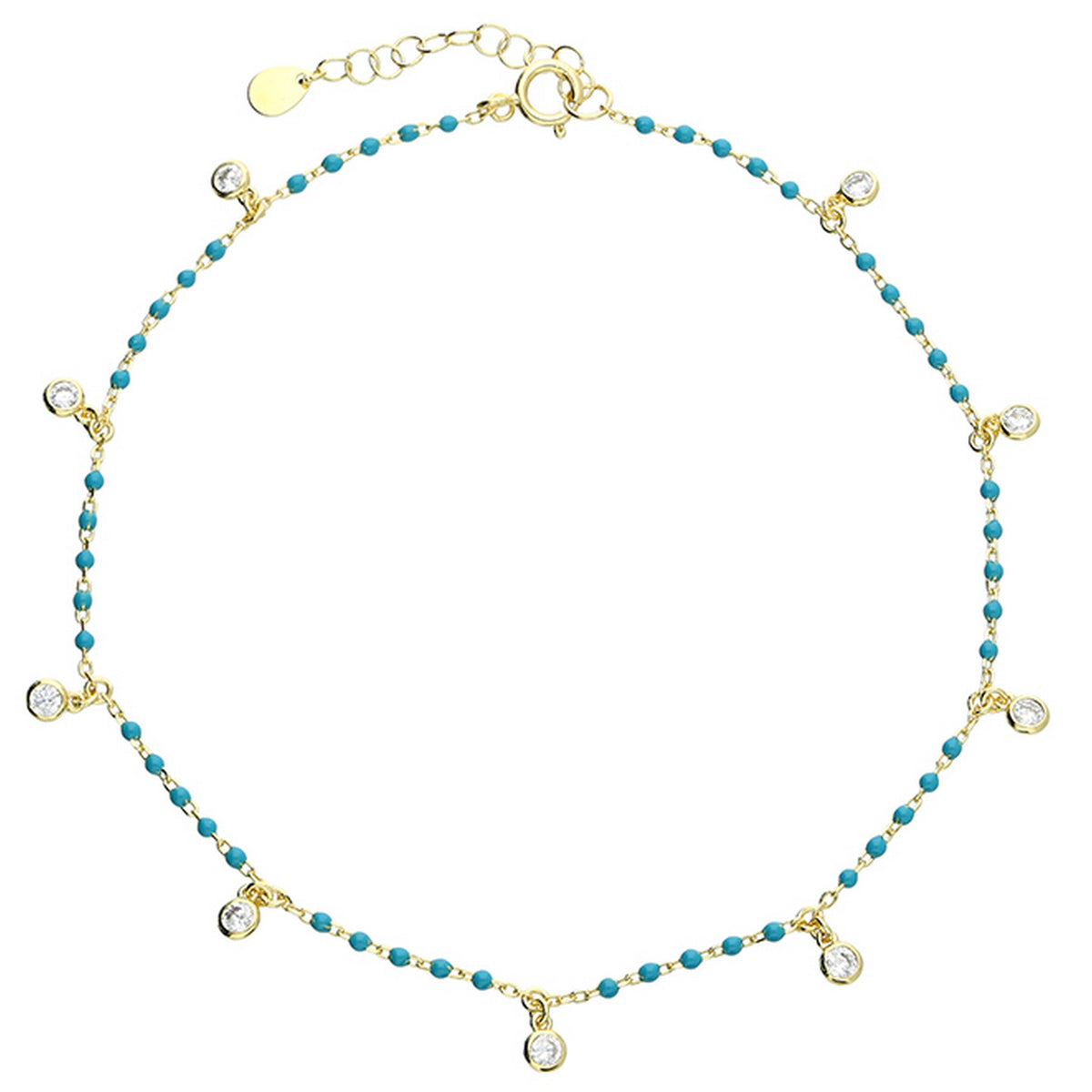 Sterling Silver Gold Plated Anklet Turquoise Enamel Bead 1954