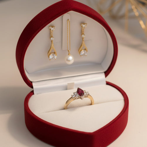 9ct Yellow Gold 0.25ct Diamond & Ruby Marquise-Cut Ring 11076