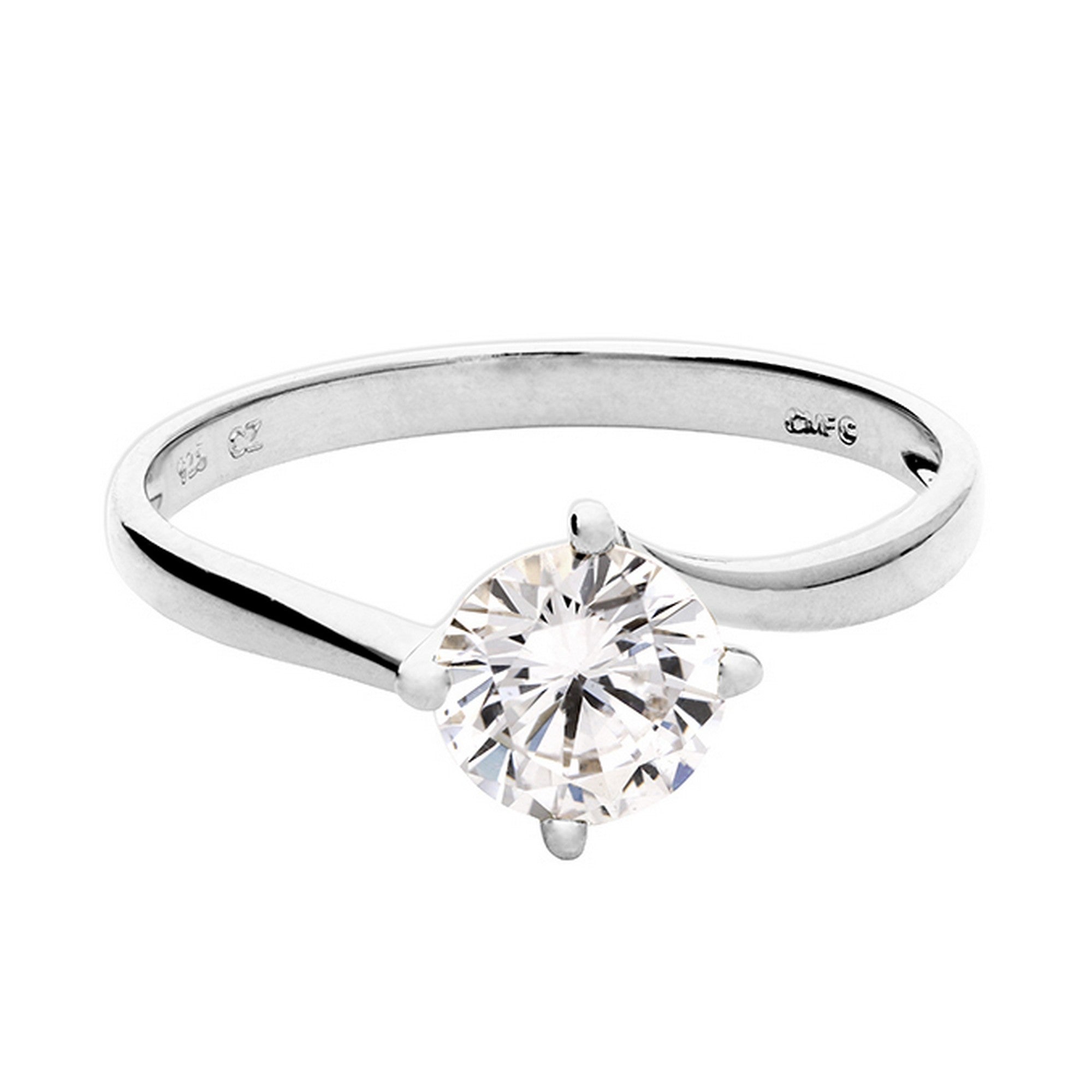 Sterling Silver Platinum Plated Solitaire Cubic Zirconia Ring 2059