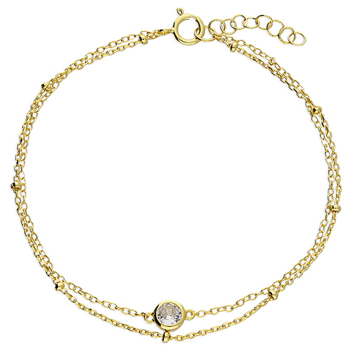 Sterling Silver Gold Plate CZ Double Chain Bracelet 2106
