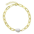 Sterling Silver Gold Plated Paperclip Pearl Bracelet 2224