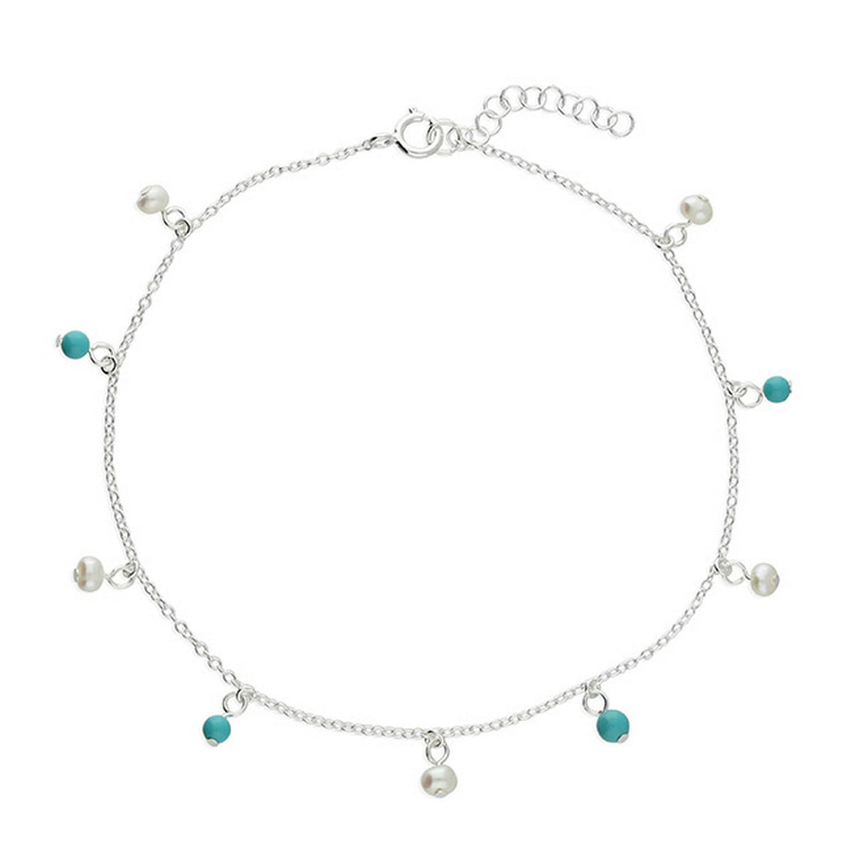 Sterling Silver Pearl and Turquoise Anklet 2239