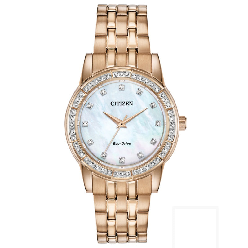 Citizen ladies Rose Plt Silhouette Crystal Eco-Drive Bracelet Watch EM0773-54D