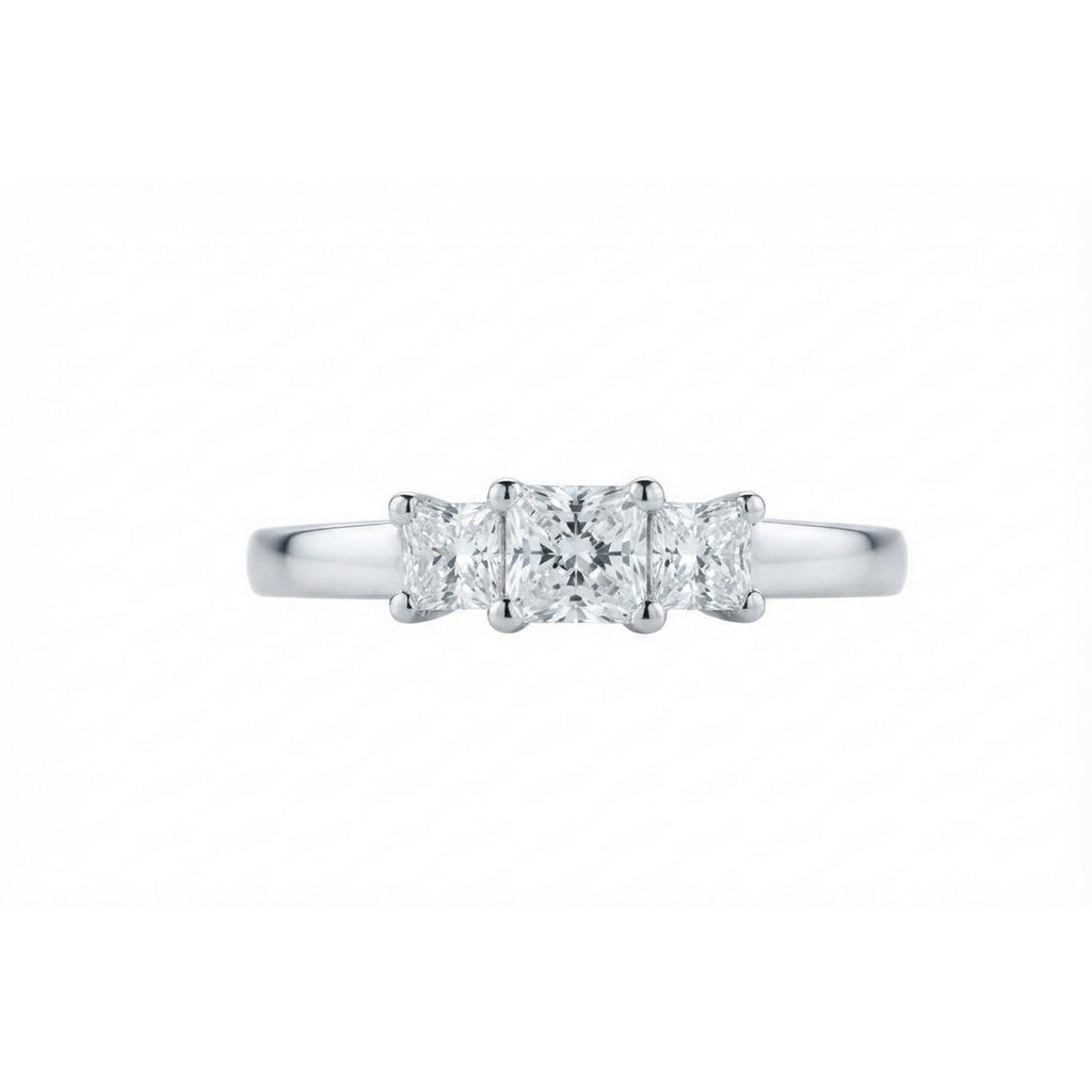 9ct White Gold Trilogy Emerald Cut CZ Ring 3580