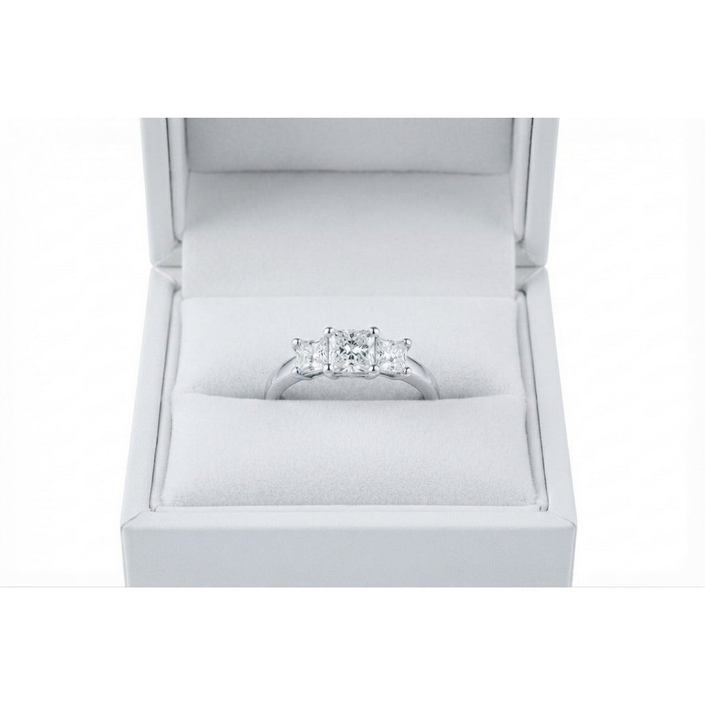 9ct White Gold Trilogy Emerald Cut CZ Ring 3580