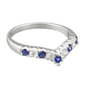 Silver Synthetic Sapphire & White CZ Wishbone Ring 1787