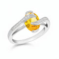 Sterling Silver Rhodium Plated Yellow Oval & White Cubic Zirconia Crossover Ring 5032