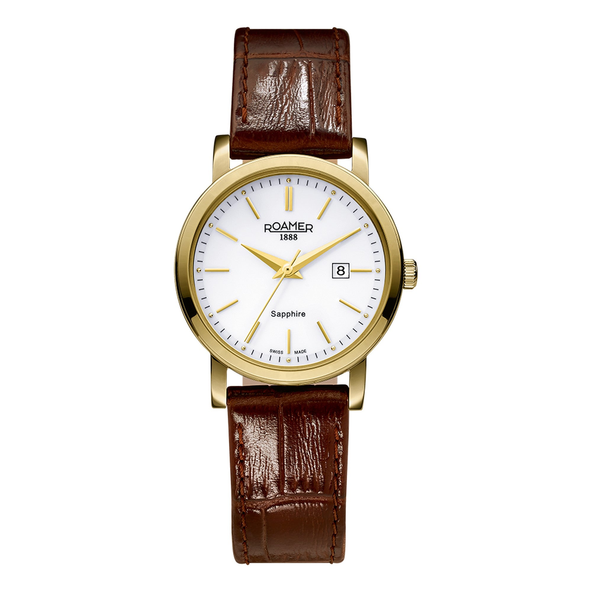 Roamer Ladies Gold Plated Brown Leather Strap Classic Line Watch 709844-48-25-07