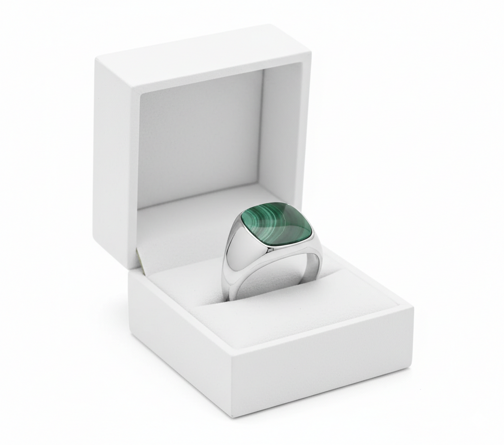 Sterling Silver Gents Malachite Signet Ring (Size Y) G7545M