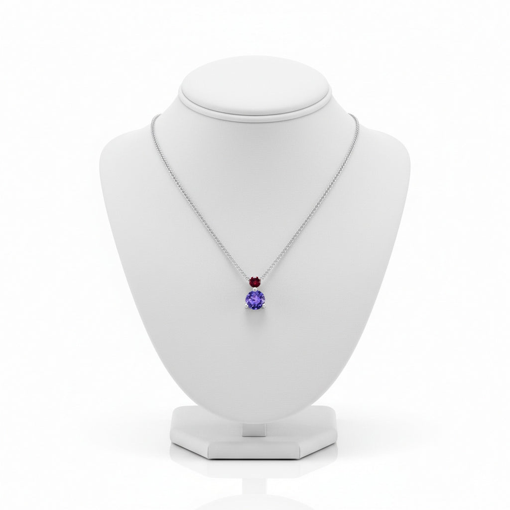 Sterling Silver 16-18" Rhodium Plated Red & Purple CZ Adjustable Necklace IB-8.19.0454