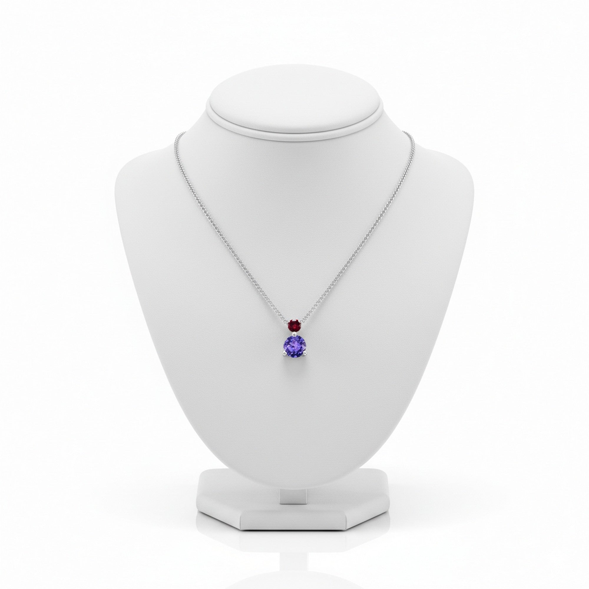 Sterling Silver 16-18" Rhodium Plated Red & Purple CZ Adjustable Necklace IB-8.19.0454