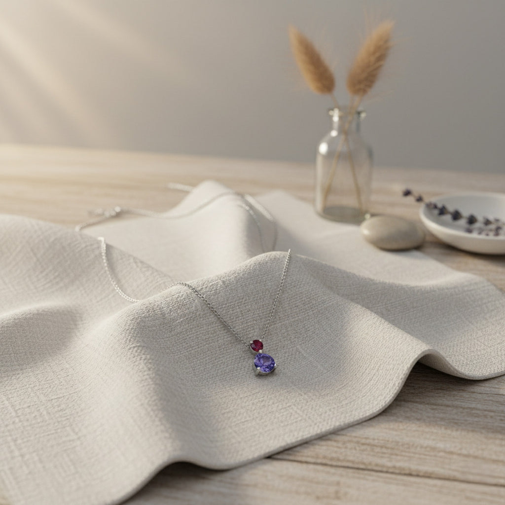 Sterling Silver 16-18" Rhodium Plated Red & Purple CZ Adjustable Necklace IB-8.19.0454