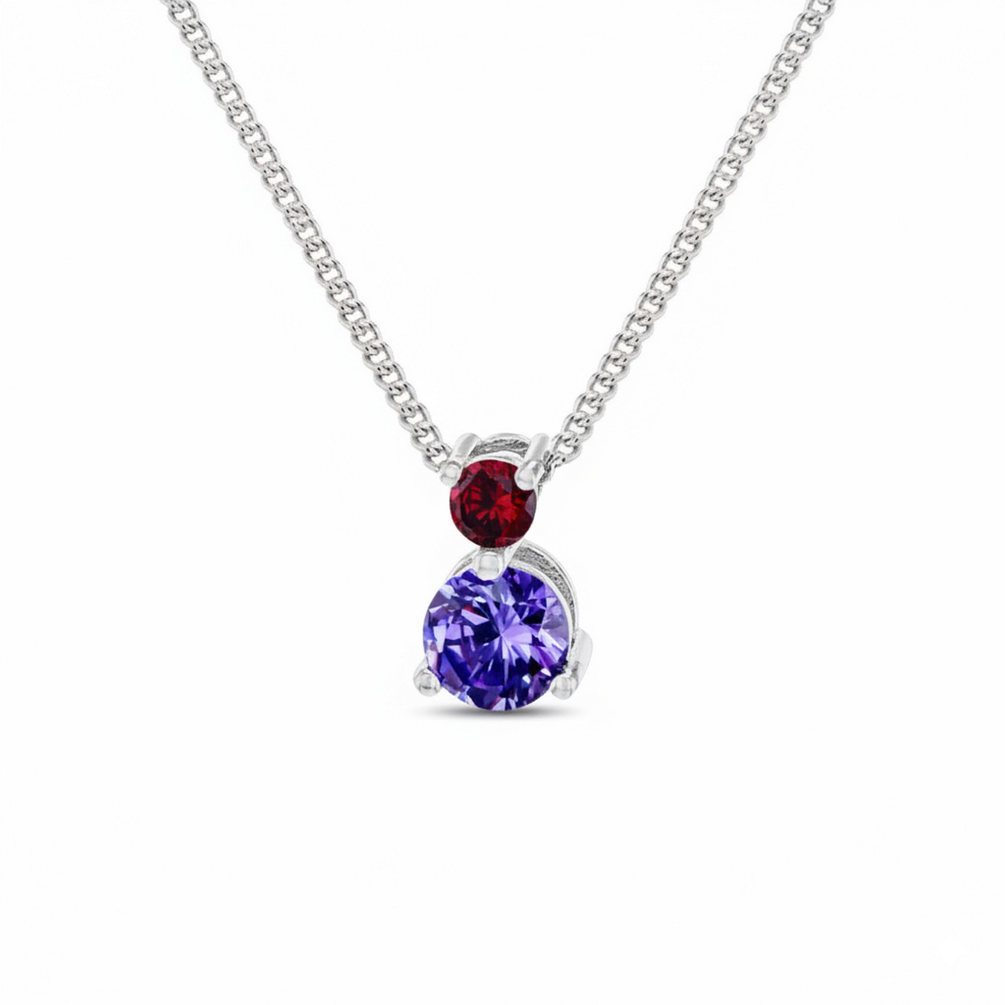 Sterling Silver 16-18" Rhodium Plated Red & Purple CZ Adjustable Necklace IB-8.19.0454