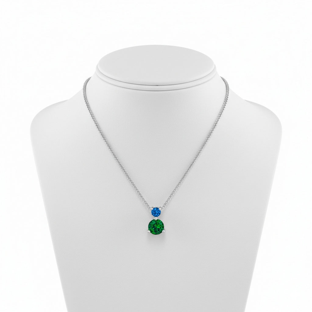 Sterling Silver 16-18" Rhodium Plated Blue & Green CZ Adjustable Necklace 5012
