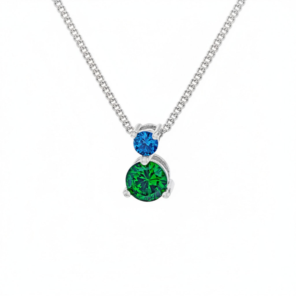 Sterling Silver 16-18" Rhodium Plated Blue & Green CZ Adjustable Necklace 5012
