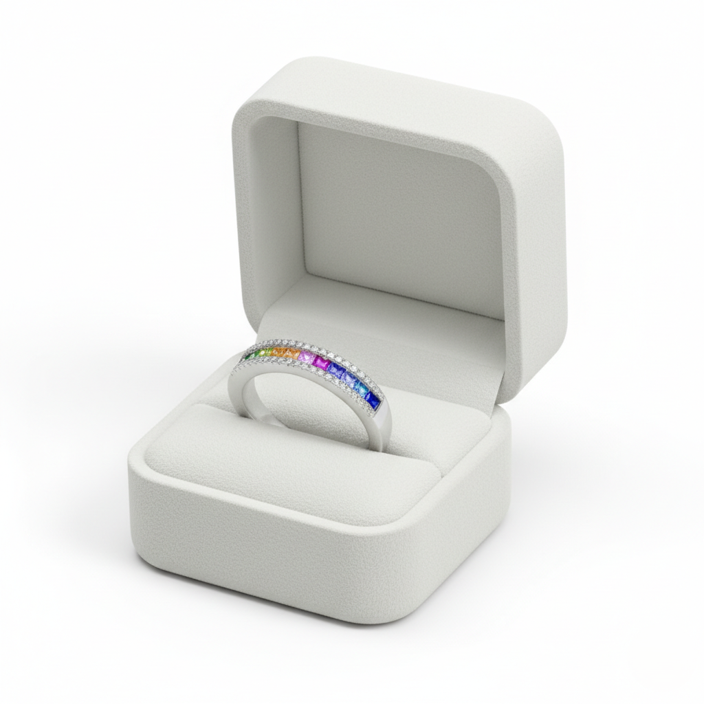 Sterling Silver Multicoloured Channel Set CZ Ring (Size Q) 10423