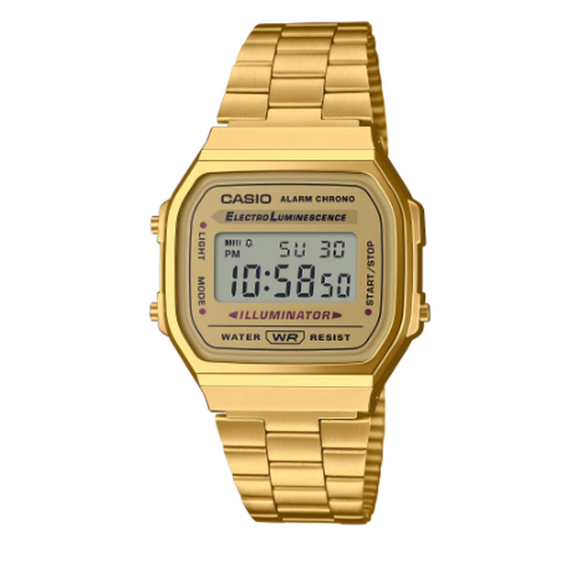 Casio Vintage Retro Digital Stainless Steel Gold Plated Strap Watch A168WG-9EF