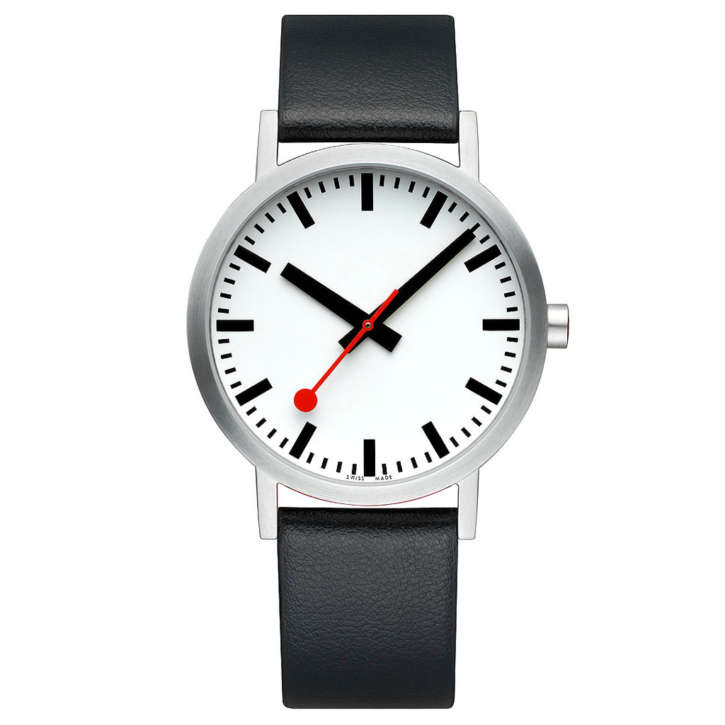 Mondaine Classic 40mm, Stainless Steel and Black Vegan Grape Leather Strap A660.30360.16OMV