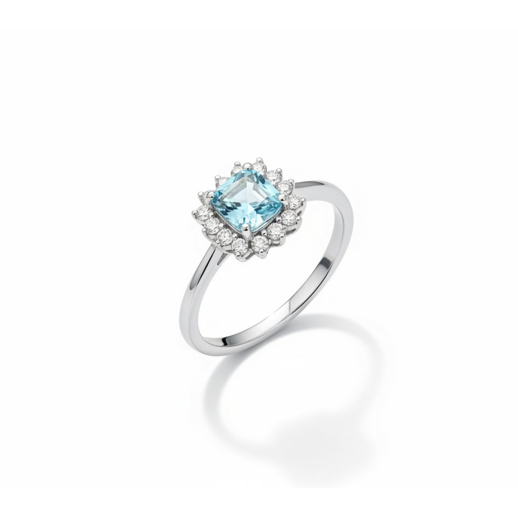 9ct White Gold Blue Topaz and 0.18pts Diamond Flower Cluster Ring DBTR855WWIT