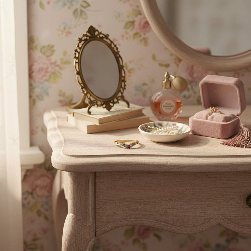 9ct Yellow Gold Multi-Stone & 0.10pts Diamond Wishbone Ring DR1775-NI23WIT