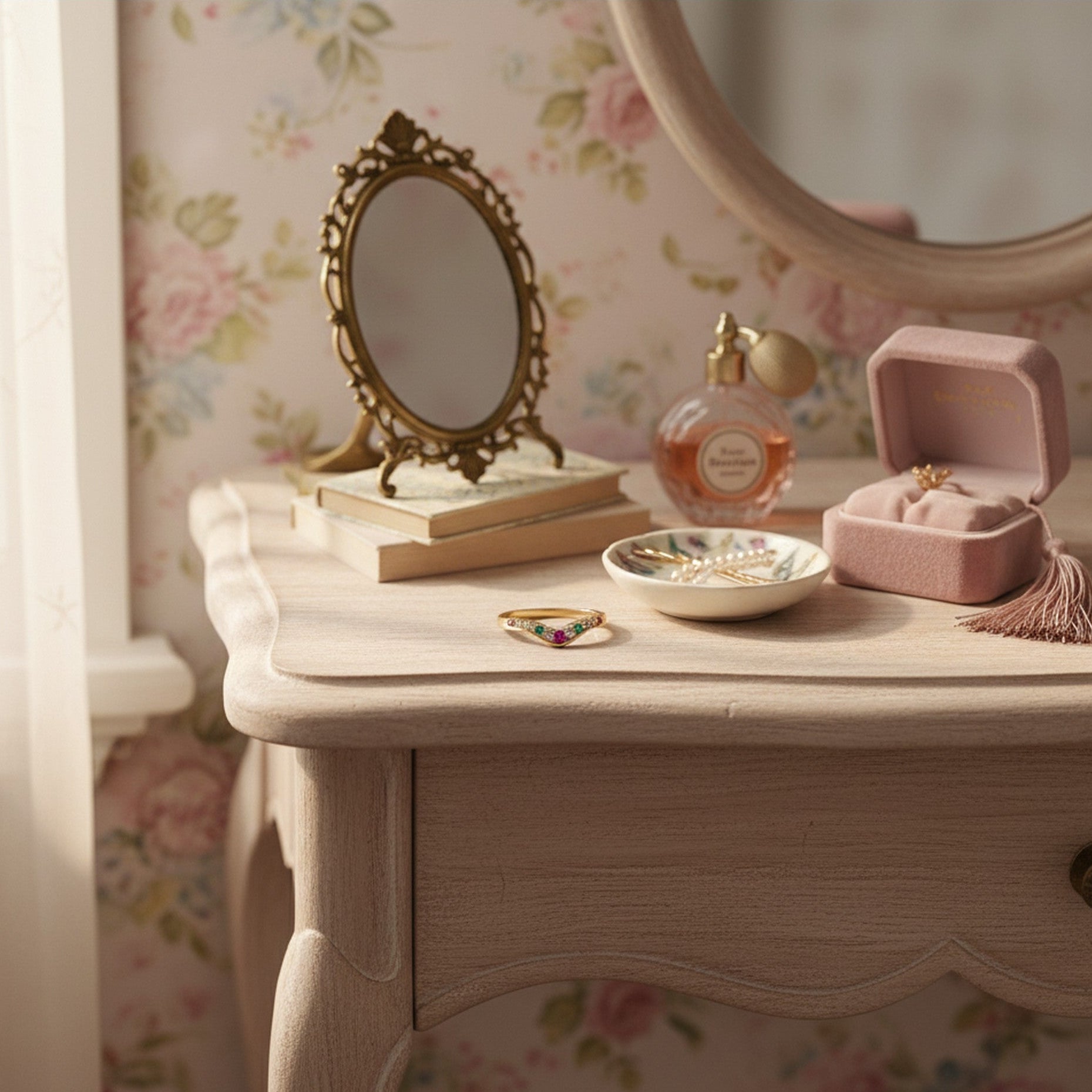 9ct Yellow Gold Multi-Stone & 0.10pts Diamond Wishbone Ring DR1775-NI23WIT