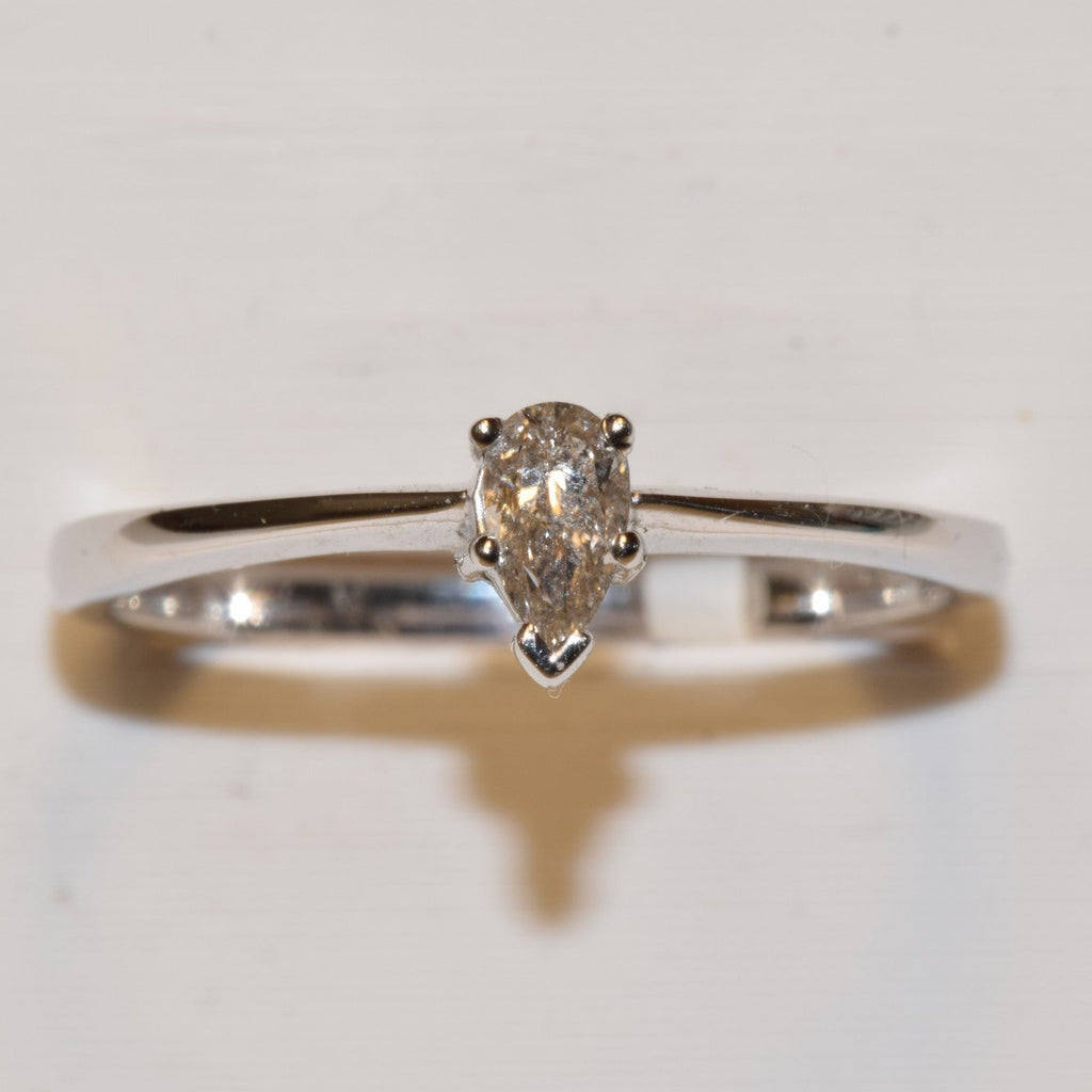 9ct White Gold 0.18ct Diamond Peardrop Solitaire Ring 11112