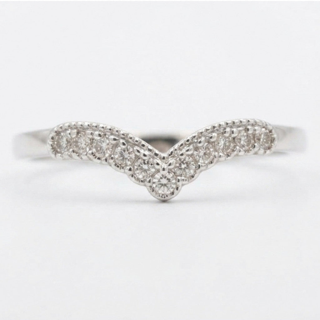 9ct White Gold 0.15ct Diamond Wishbone Ring 12143