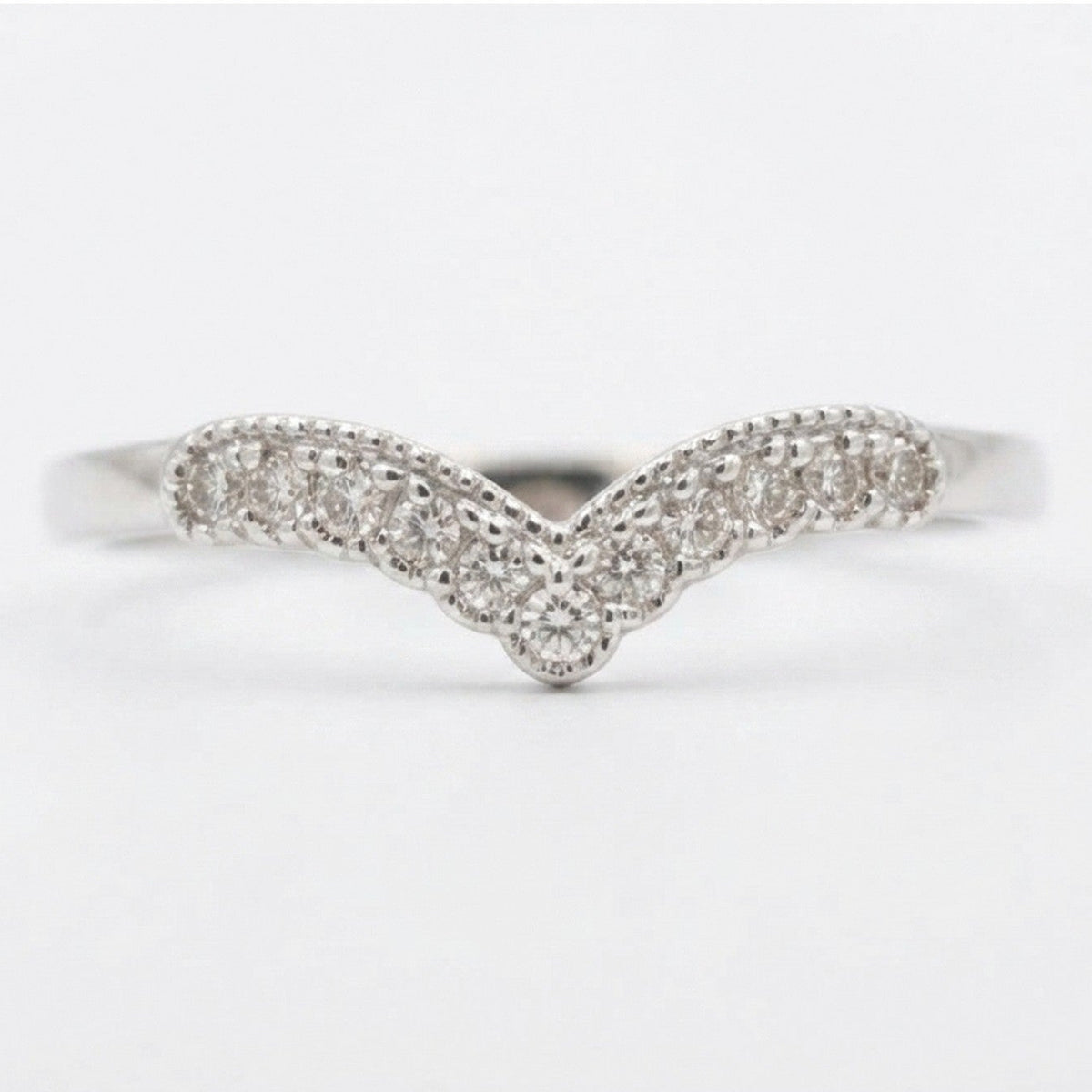 9ct White Gold 0.15ct Diamond Wishbone Ring 12143