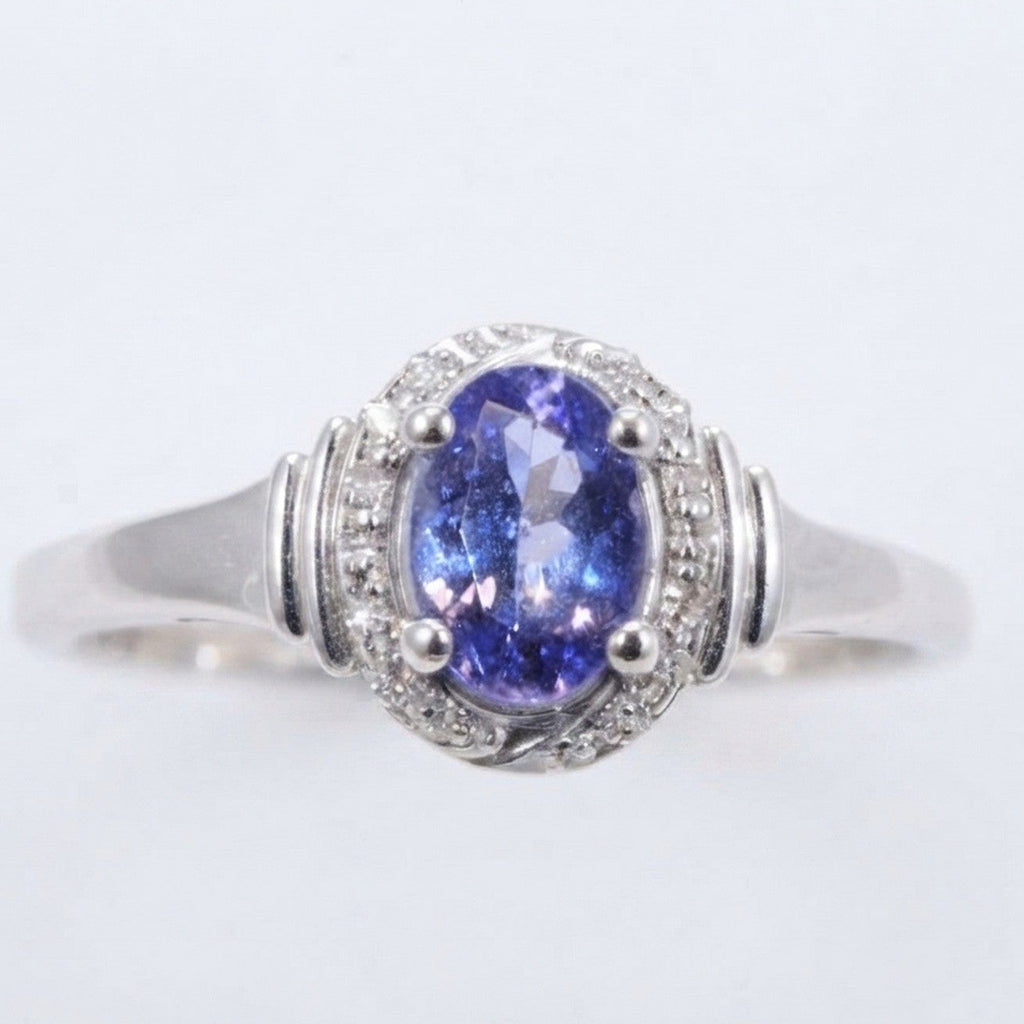 9ct White Gold 0.75ct Diamond & Tanzanite Halo Ring 3269